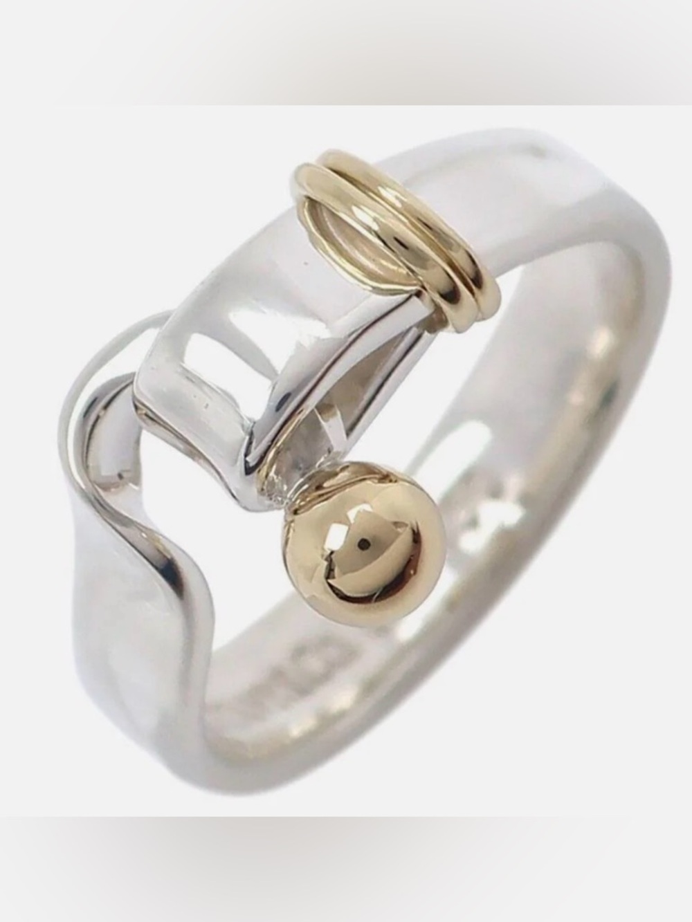 Tiffany And Co Silver 18K Gold Hook And Eye Ring Band Sz 6.25 - Picture 4 of 6